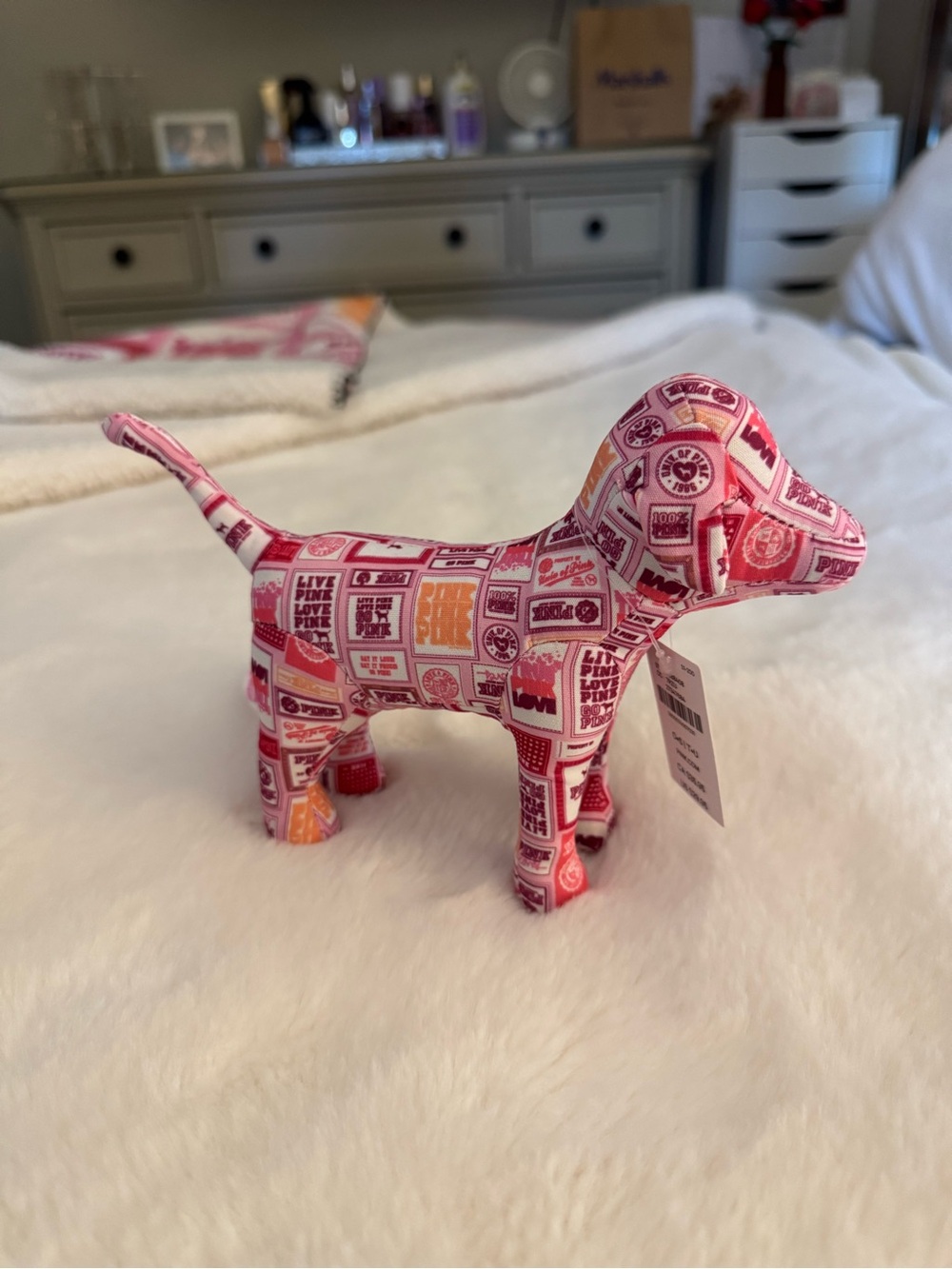 PINK Victoria's Secret Pink & White Patterned Plush Dog